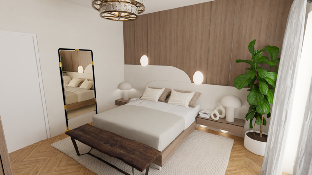 Geometría y Naturaleza: Dormitorio con Diseño Minimalista