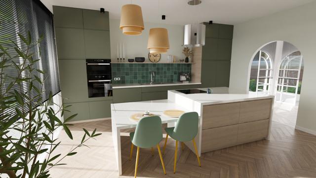 Cocina Contemporánea con Ventanales Arqueados