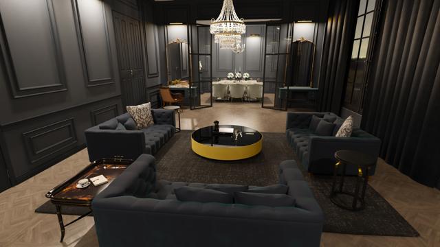 Salón íntimo en claroscuro