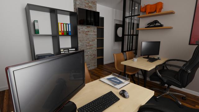 Perspectiva íntima de espacio laboral contemporáneo