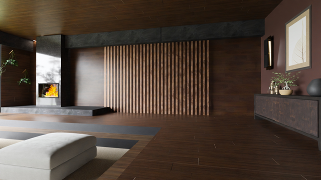 Minimalismo Cálido con Chimenea Zen