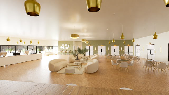 Sinfonía luminosa en espacio social contemporáneo