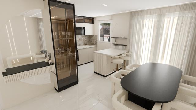 Apartamento Minimalista en Blanco y Oro