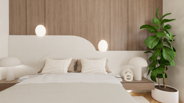 Dormitorio Zen Contemporáneo con Elementos Orgánicos